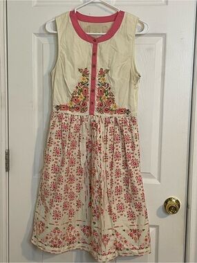 ModCloth Conversation Masterpiece Cotton Embroidered Floral Midi Dress Size M